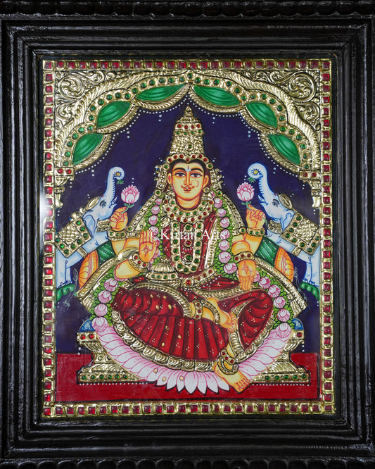 Divine Goddess Gajalakshmi Tanjore Painting – 12x10 Inch Traditional Gold Foil Wall Art (15x13 Inches with Frame)