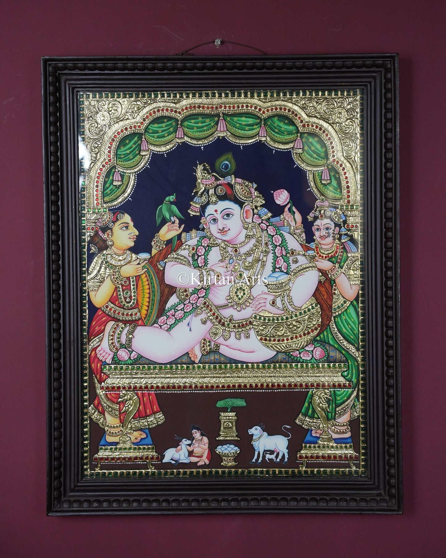 Divine Yashoda Krishna Tanjore Painting – Large 24x18 Inch Traditional Gold Foil Wall Art (27x21 Inches with Frame)