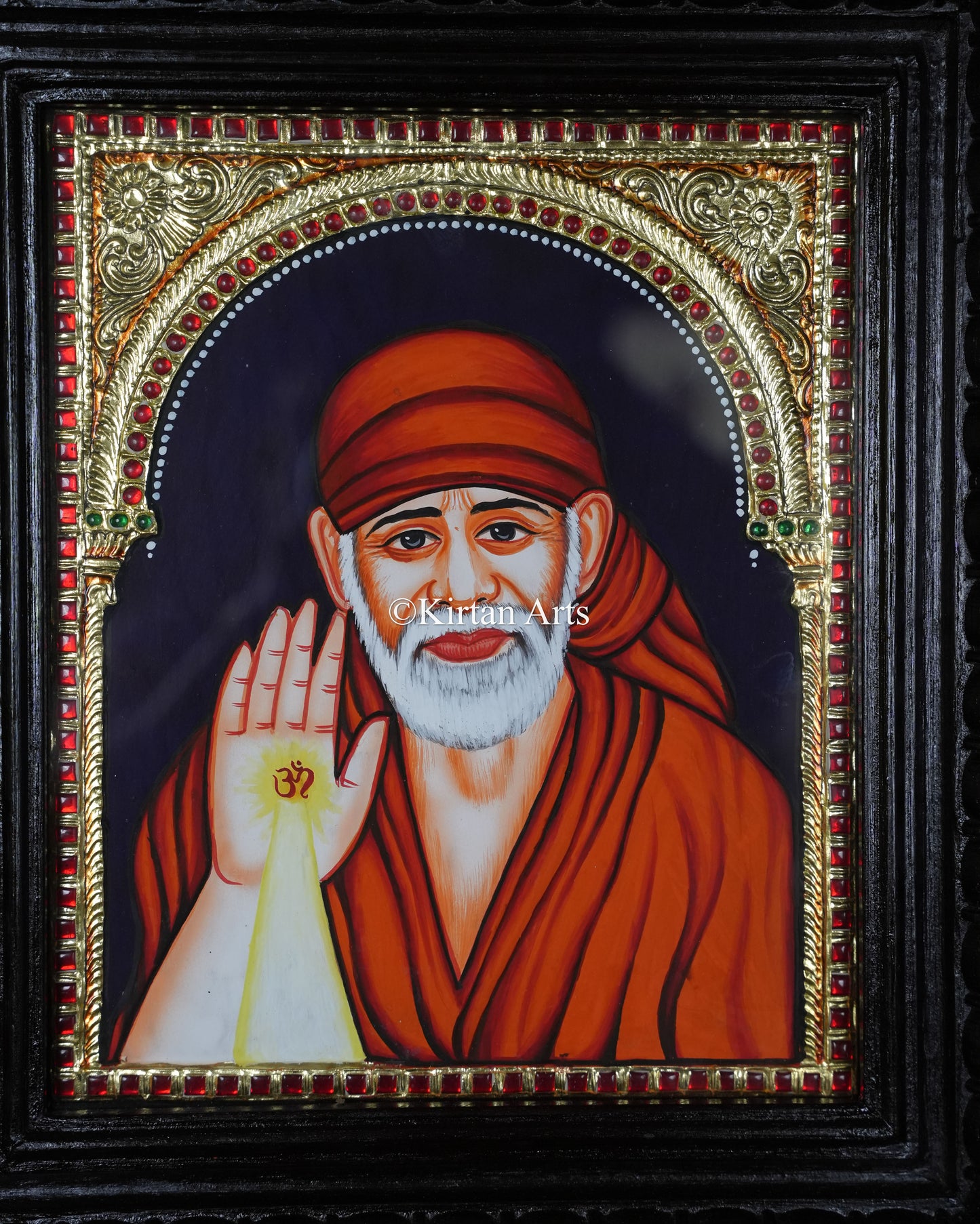 Divine Shirdi Sai Baba Tanjore Painting – 12x10 Inch Traditional Gold Foil Wall Art (15x13 Inches with Frame)