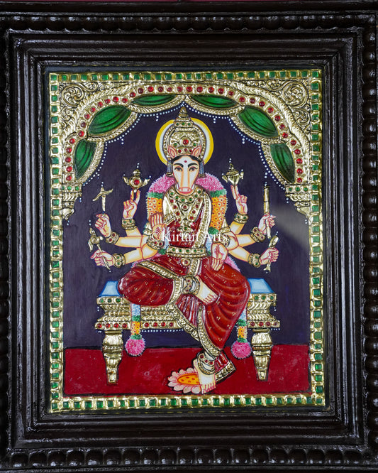 Divine Goddess Varahi Tanjore Painting – 12x10 Inch Traditional Gold Foil Wall Art (15x13 Inches with Frame)