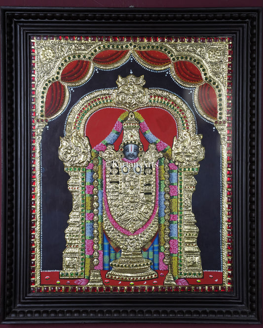 Divine Lord Venkateswara Balaji Tanjore Painting – 20x16 Inch Traditional Gold Foil Wall Art (23x19 Inches with Frame)