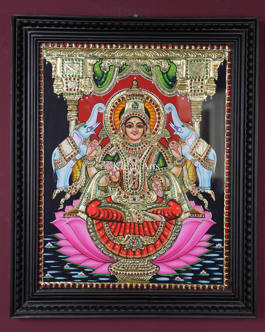 Divine Gaja Lakshmi Tanjore Painting – 20x16 Inch Traditional Gold Foil Wall Art