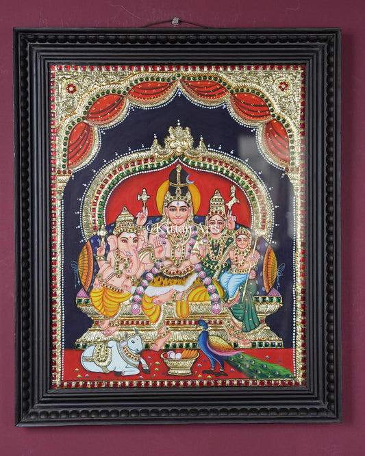 Divine Shiva Parivar Tanjore Painting | 20x16 Inch Traditional Gold Foil Wall Art |