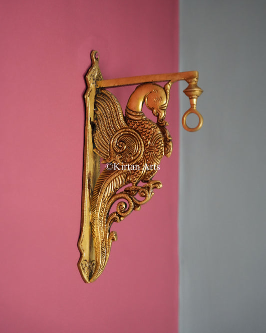Premium Brass Peacock Hanging Bracket – 12-Inch Traditional Wall Hanger for Lamps and Diyas