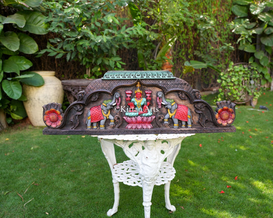 36" Gaja Lakshmi Wall Panel with Hand-Painted Watercolor Finish and Elephant Reliefs