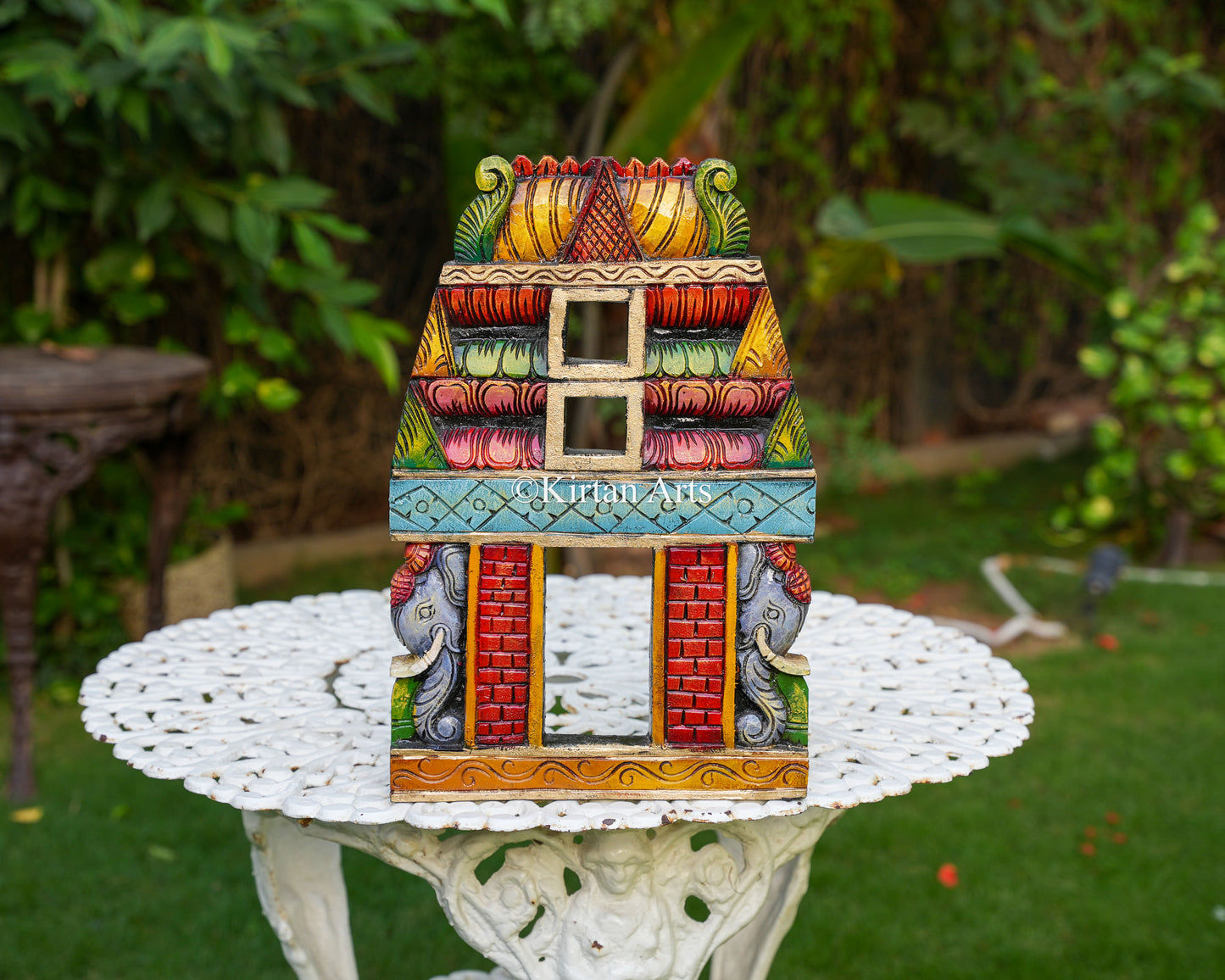18" Premium Handcrafted Wooden Wall Gopuram Frame with Elephants