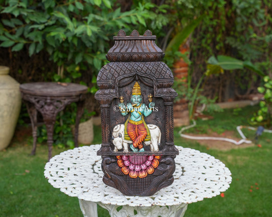 24" Hand-Carved Wooden Venugopala Krishna Jharokha Panel (Watercolor Edition)