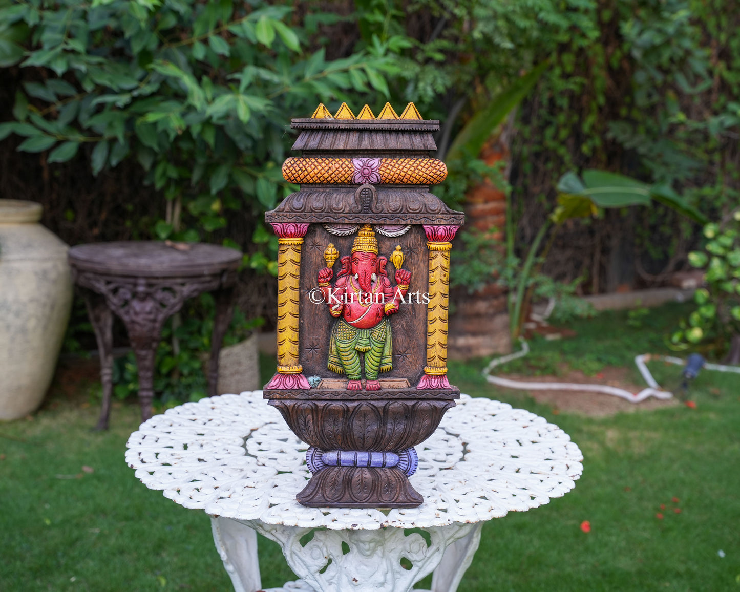 24" Hand-Carved Wooden Lord Ganesha Jharokha Panel | Vibrant Red