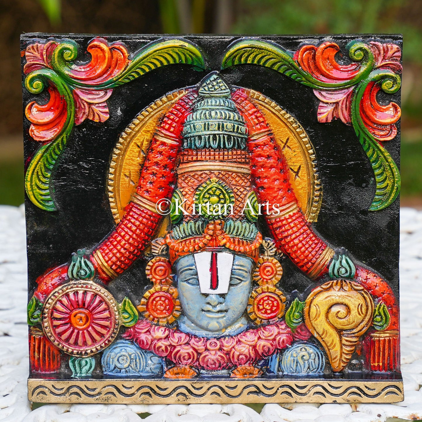 12"x12" Hand-Carved Lord Venkateswara Wall Panel