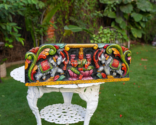 27x10 Inch Wooden South Indian Gaja Lakshmi Panel