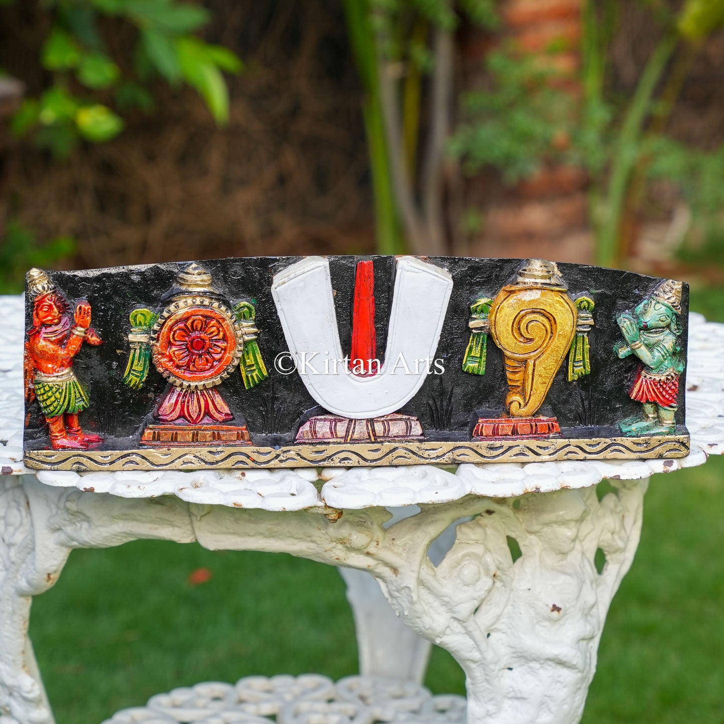 18" Hand-Carved Wooden Tirupati Namam Mini Panel