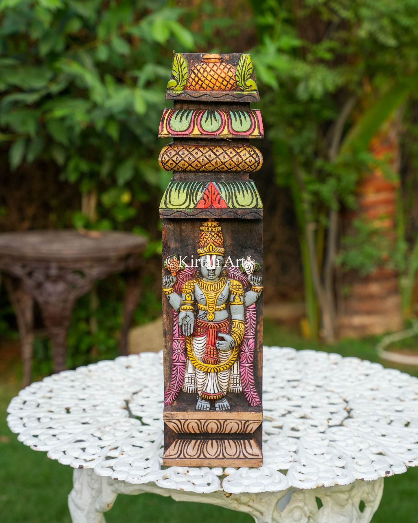 24" Hand-Carved Wooden Tirupati Balaji Pillar Panel