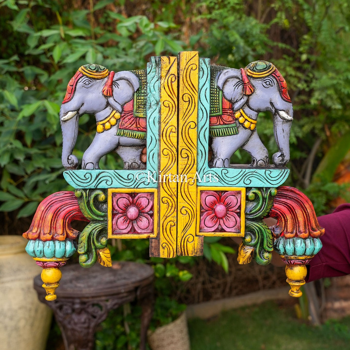 18" Hand-Carved Wooden Elephant Wall Bracket | Watercolor Finish