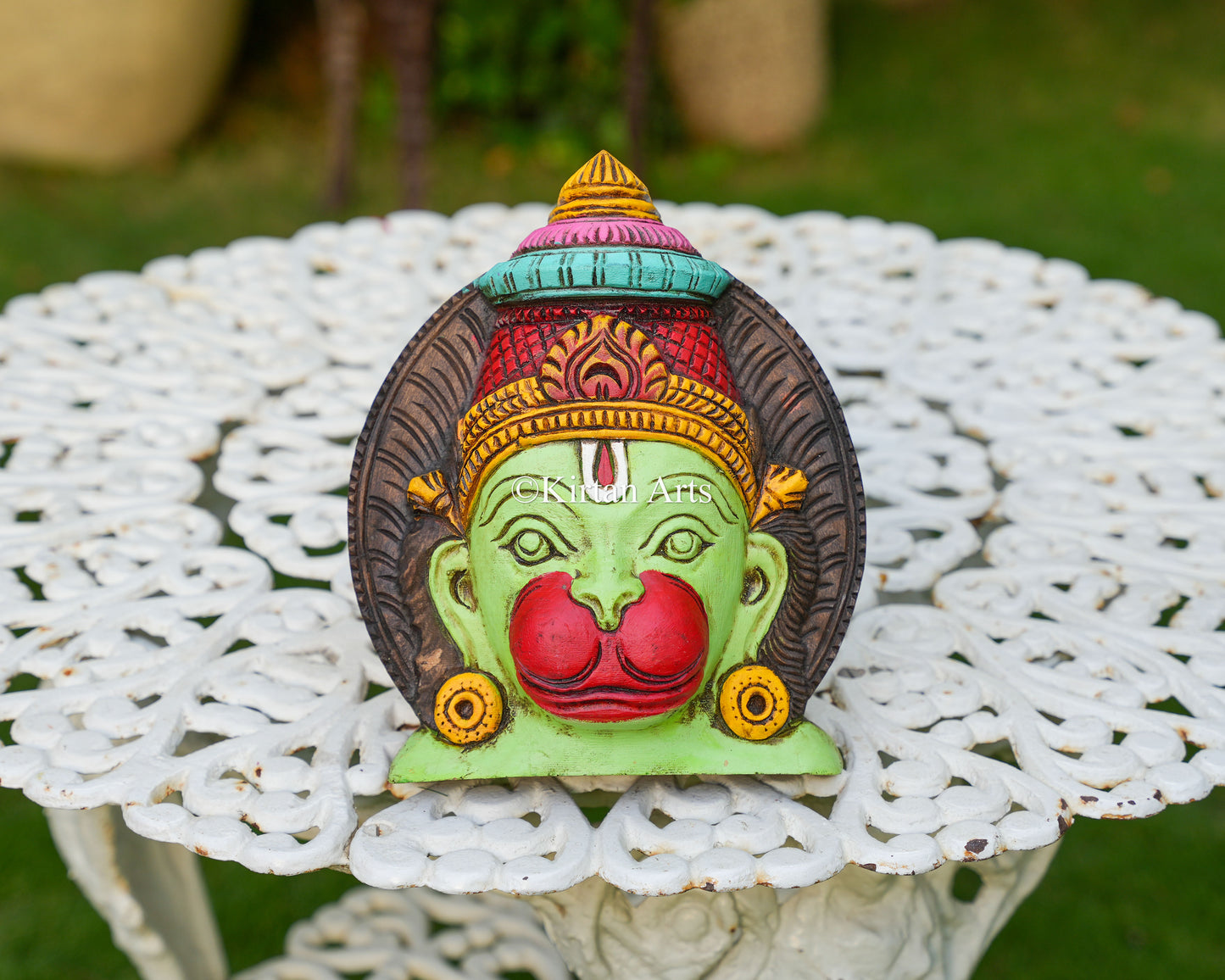 10" Premium Handcrafted Wooden Lord Hanuman Face Mask | Watercolors