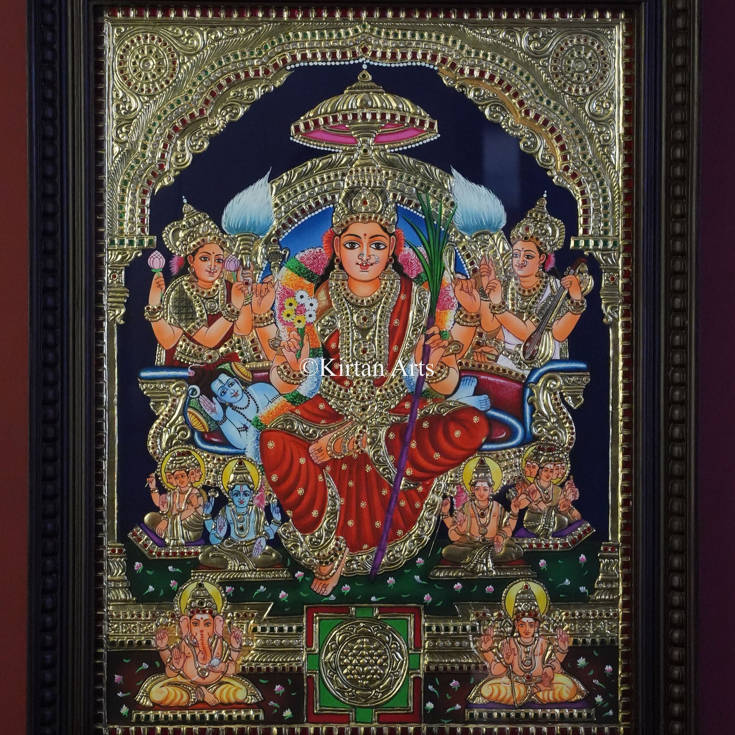 Goddess Lalita Tripura Sundari Tanjore Painting – 24x18 Inch Artwork (27x21 Inch with Frame)