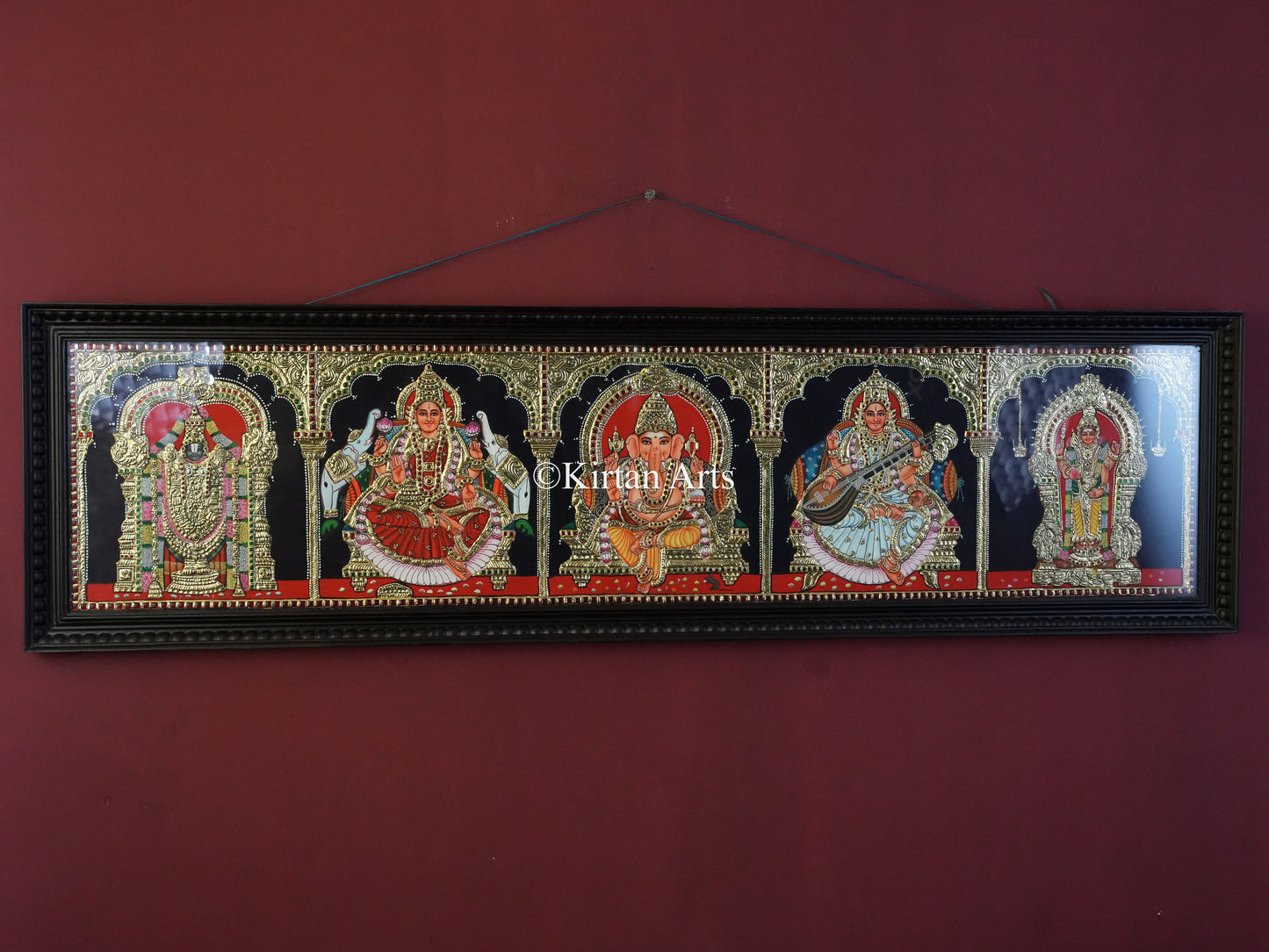 5-Deity Tanjore Painting (5in1) โ 53x15 Inch Horizontal Wall Panel
