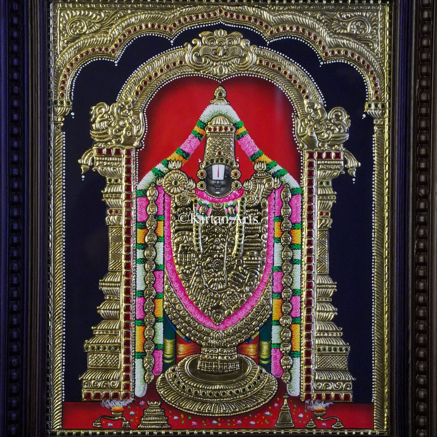 Lord Venkateswara (Tirupati Balaji) Tanjore Painting โ 20x16 Inch Artwork (23x19 Inch with Frame)