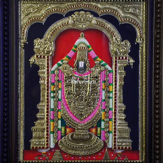 Lord Venkateswara (Tirupati Balaji) Tanjore Painting β 20x16 Inch Artwork (23x19 Inch with Frame)