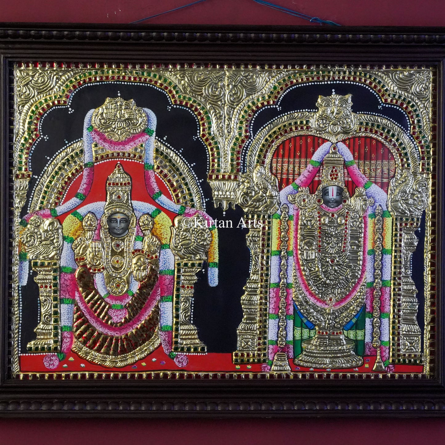 Goddess Padmavati & Lord Venkateswara Tanjore Painting โ 27x21 Inch Horizontal Artwork