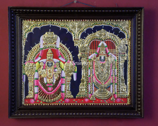 Goddess Padmavati & Lord Venkateswara Tanjore Painting – 23x19 Inch Horizontal Artwork
