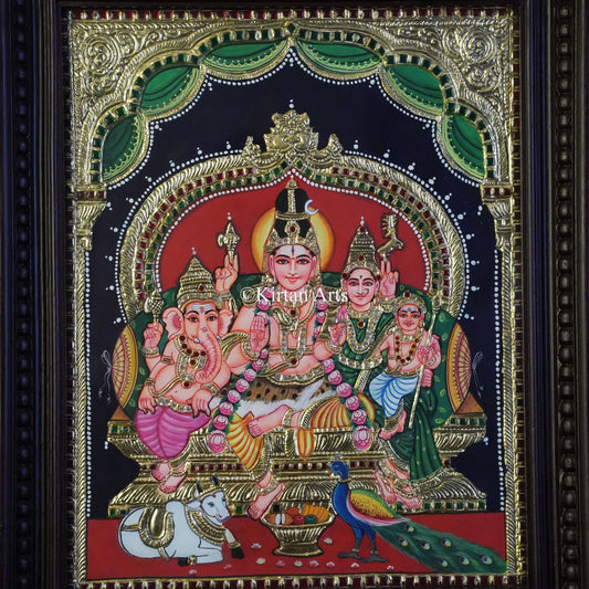 Shiva Parvati Family Tanjore Painting – 27x21 Inch Artwork