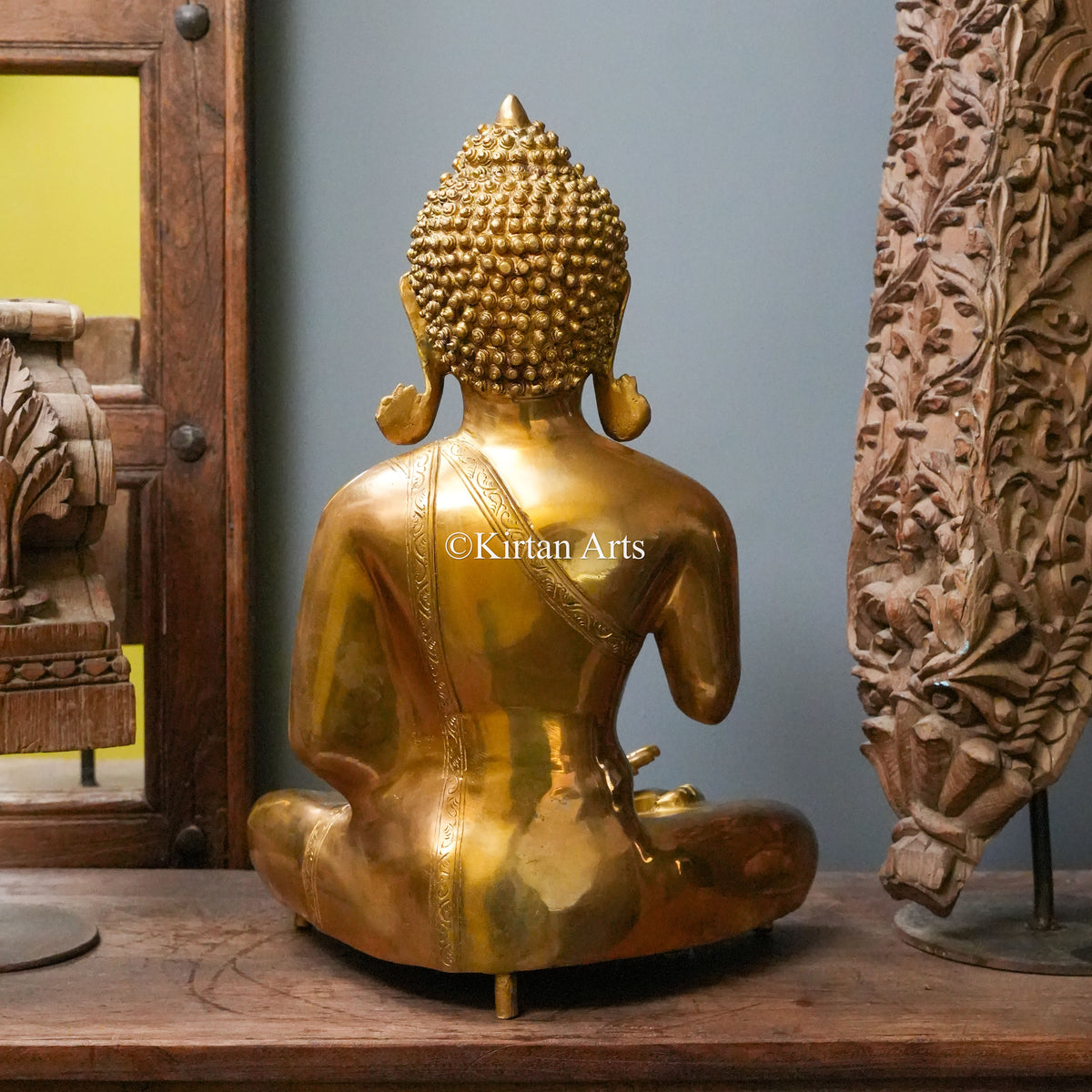 Large Polished Brass Buddha Statue 21"