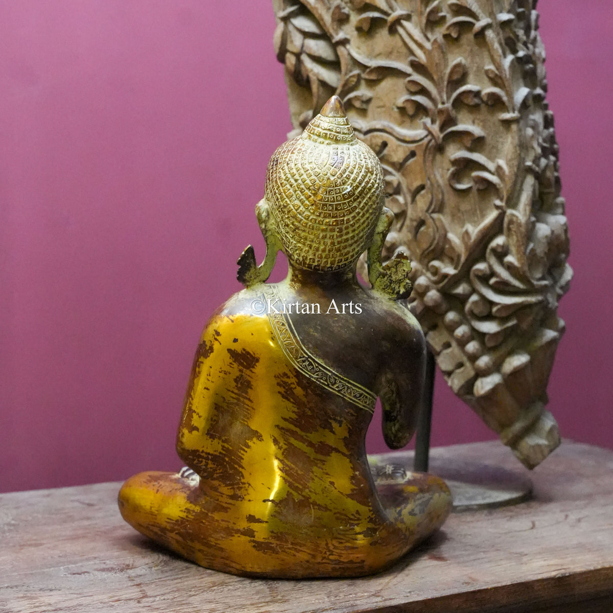 Weathered Bronze-Finish Brass Buddha Statue 12.5"