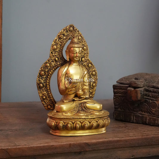 Gilded Teaching Buddha with Ornate Aureole 9.5"