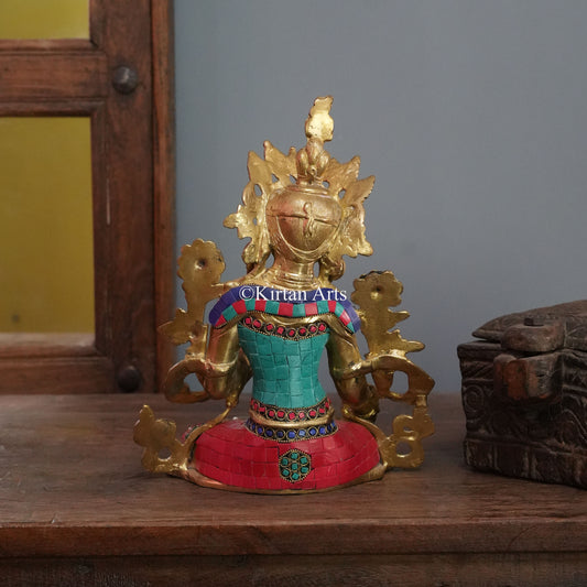 Crowned Bodhisattva Statue with Gemstone Inlay 11"