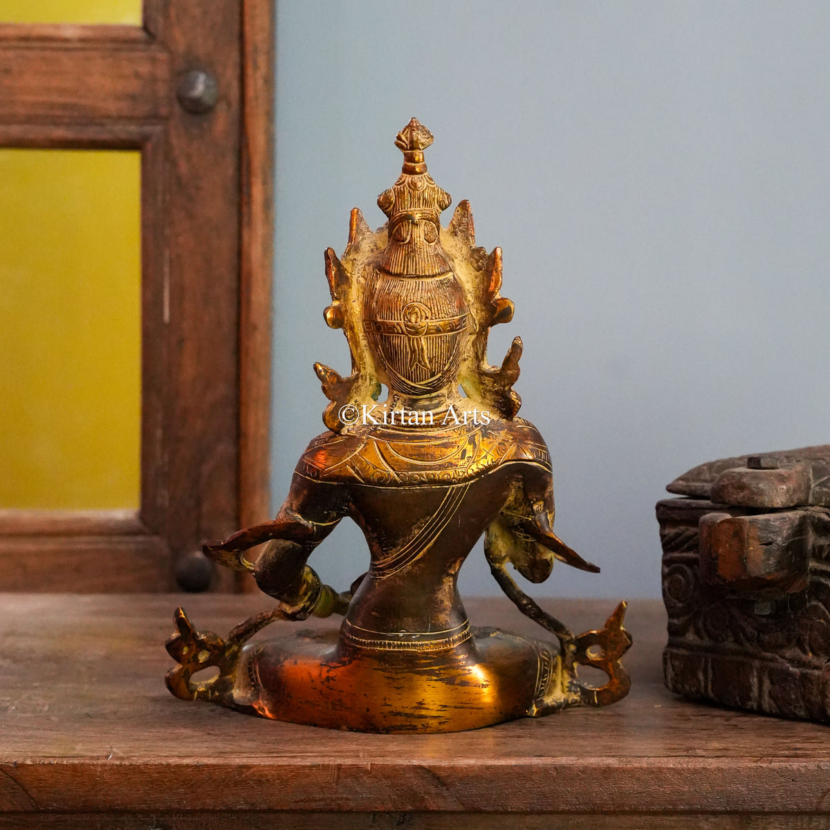 Crowned Brass Bodhisattva with Vajra and Bell 10.5"