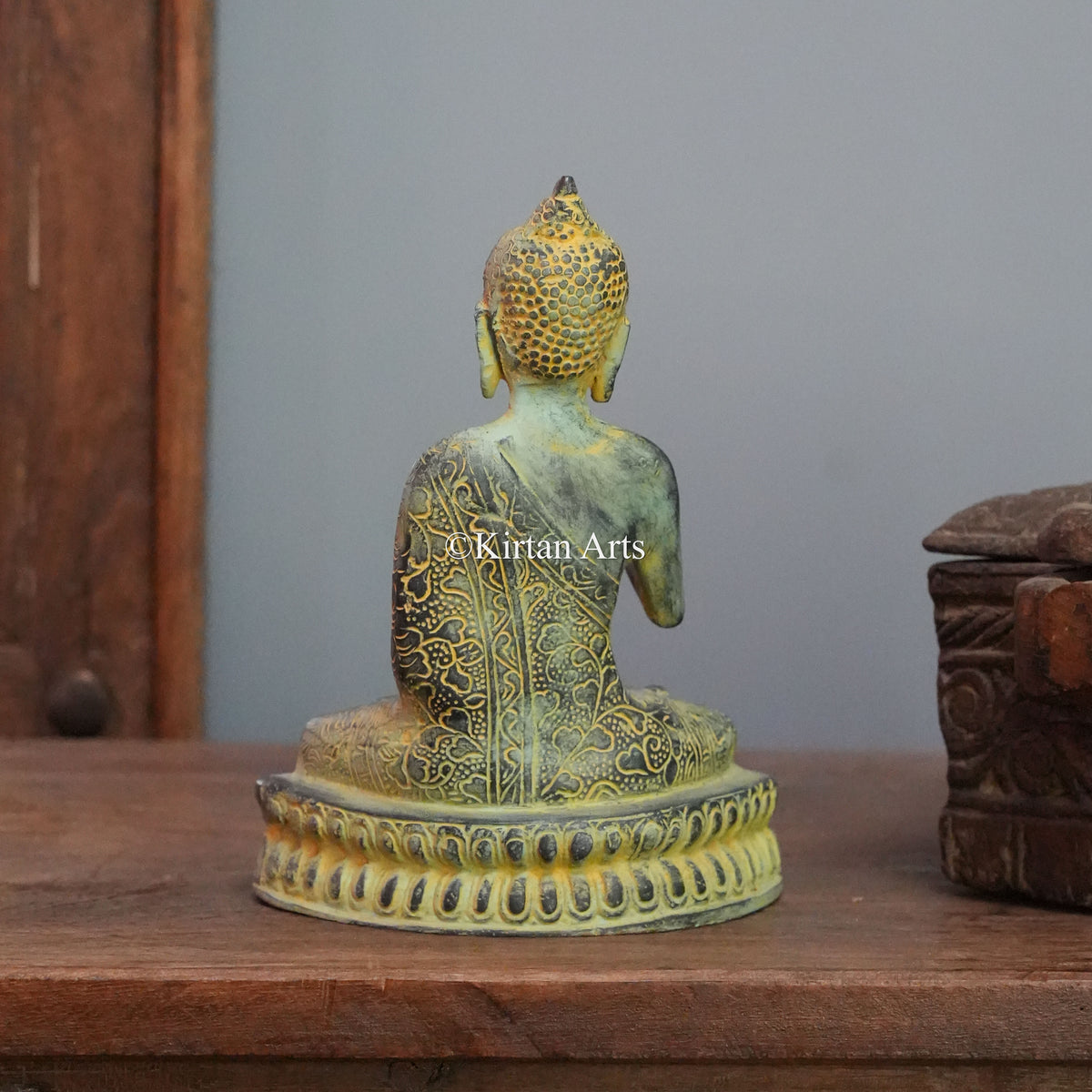 Weathered Charcoal Brass Buddha 8"