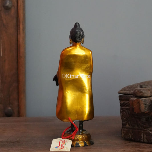 Standing Brass Buddha with Golden Draped Robe 9.5"