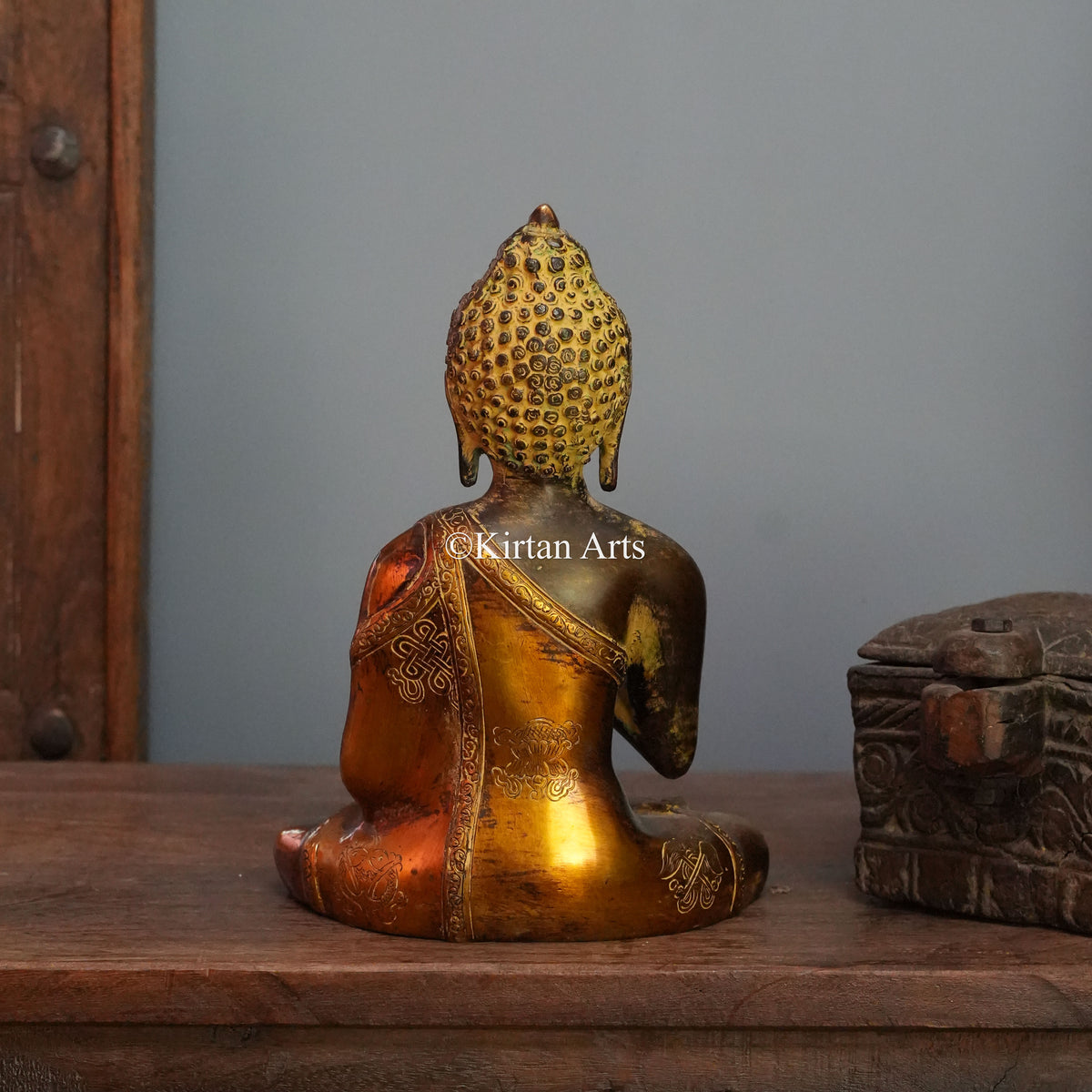 Antique Copper-Gold Brass Buddha with Teaching Mudra