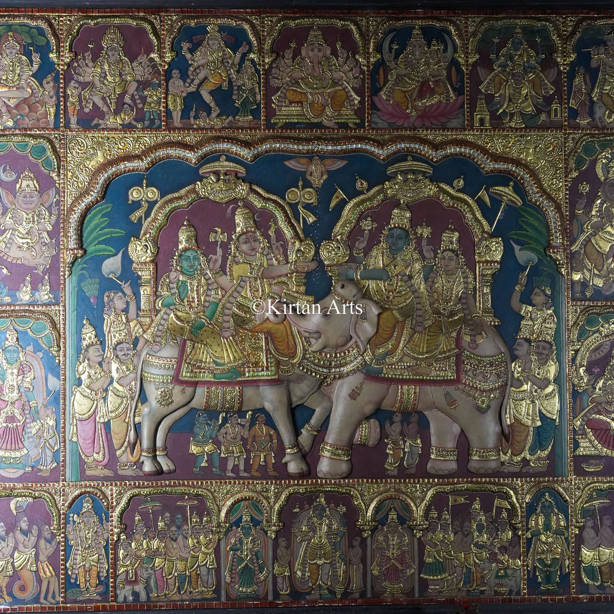 Rishaba Kunjaram Tanjore Painting – 6 x 5 ft | Grand Temple Panel | 22k Gold