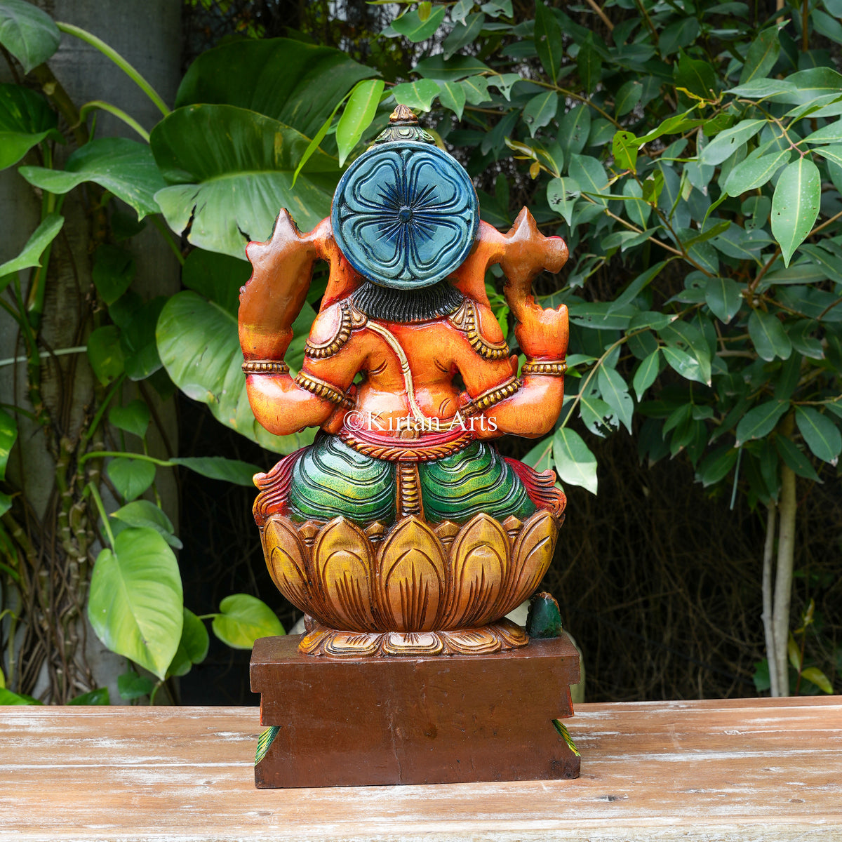 24" Hand-Painted Vagai Wood Ganesha in Burnt Orange
