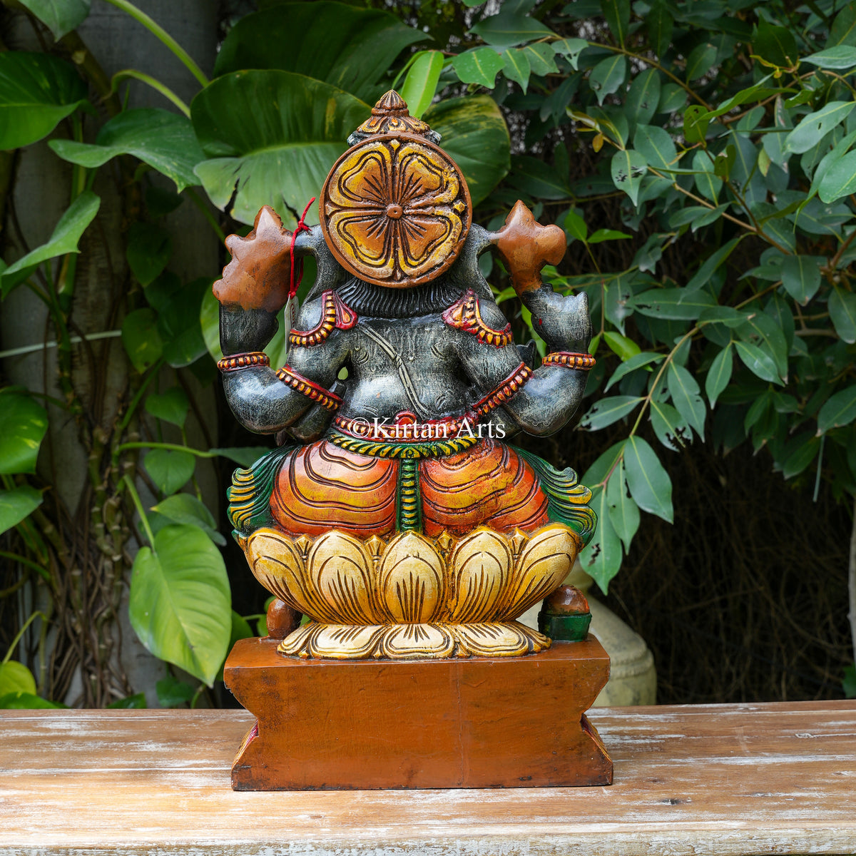 24" Hand-Carved Vagai Wood Lord Ganesha Sculpture (Dark Patina)