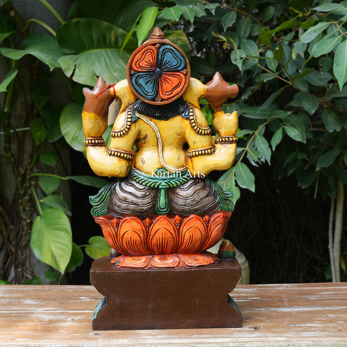 24" Hand-Carved Vagai Wood Lord Ganesha Sculpture (Golden Turmeric Finish)