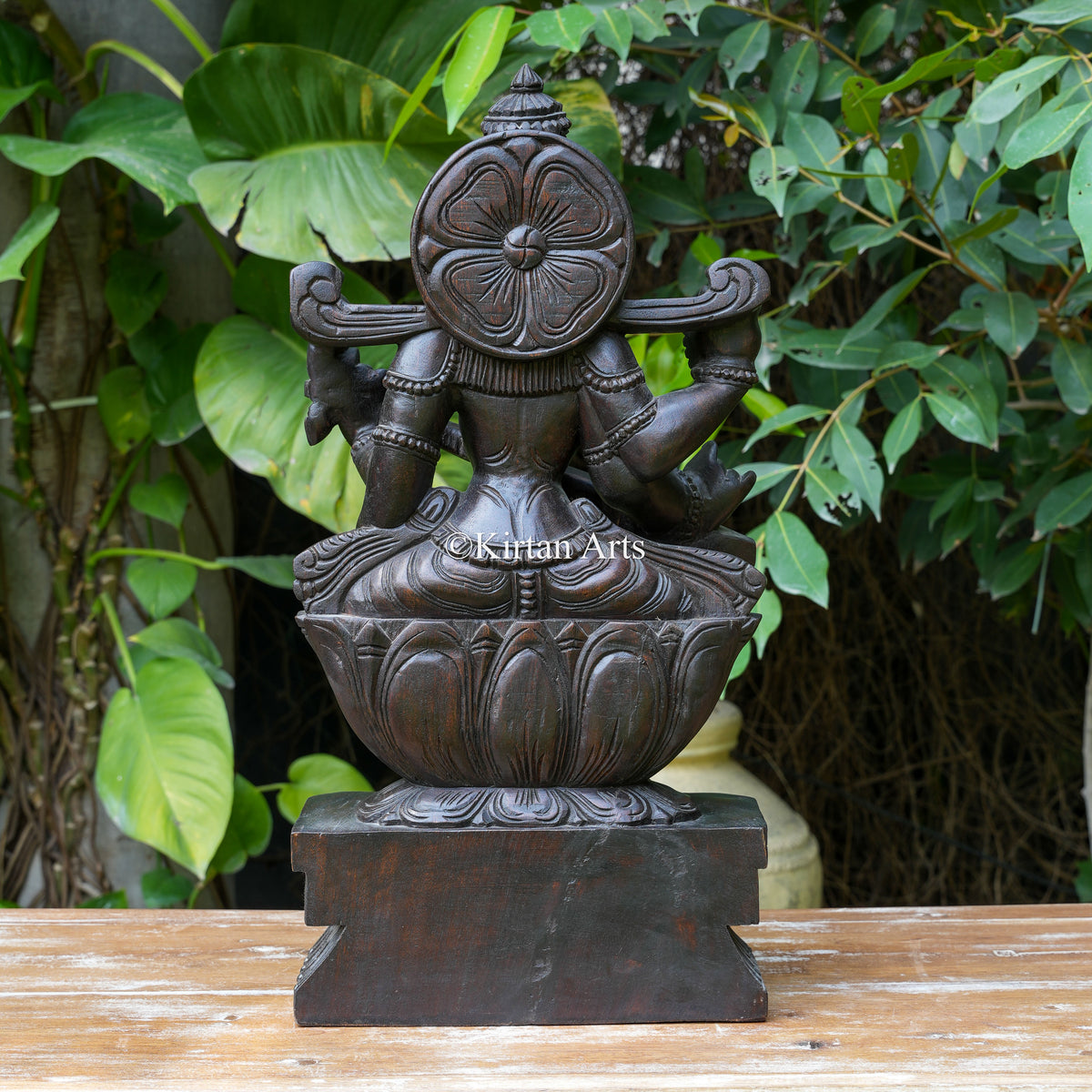 24" Hand-Carved Vagai Wood Goddess Saraswati Sculpture