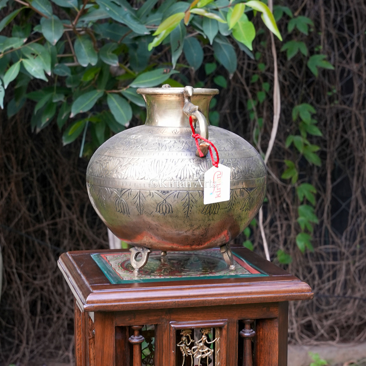 Vintage Brass Planter with Peacock Handles 10"