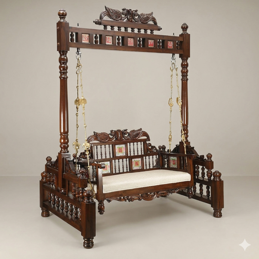 Grand Teakwood Jhula with Warli & Madhubani Art and Dhokra Brass Detailing | Padmini Swing