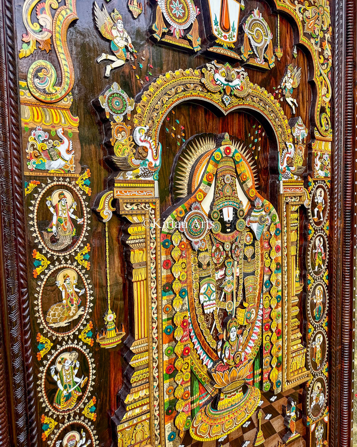 Rosewood Embossed Tirupati Balaji Panel 8x5 ft | Mysore Artwork