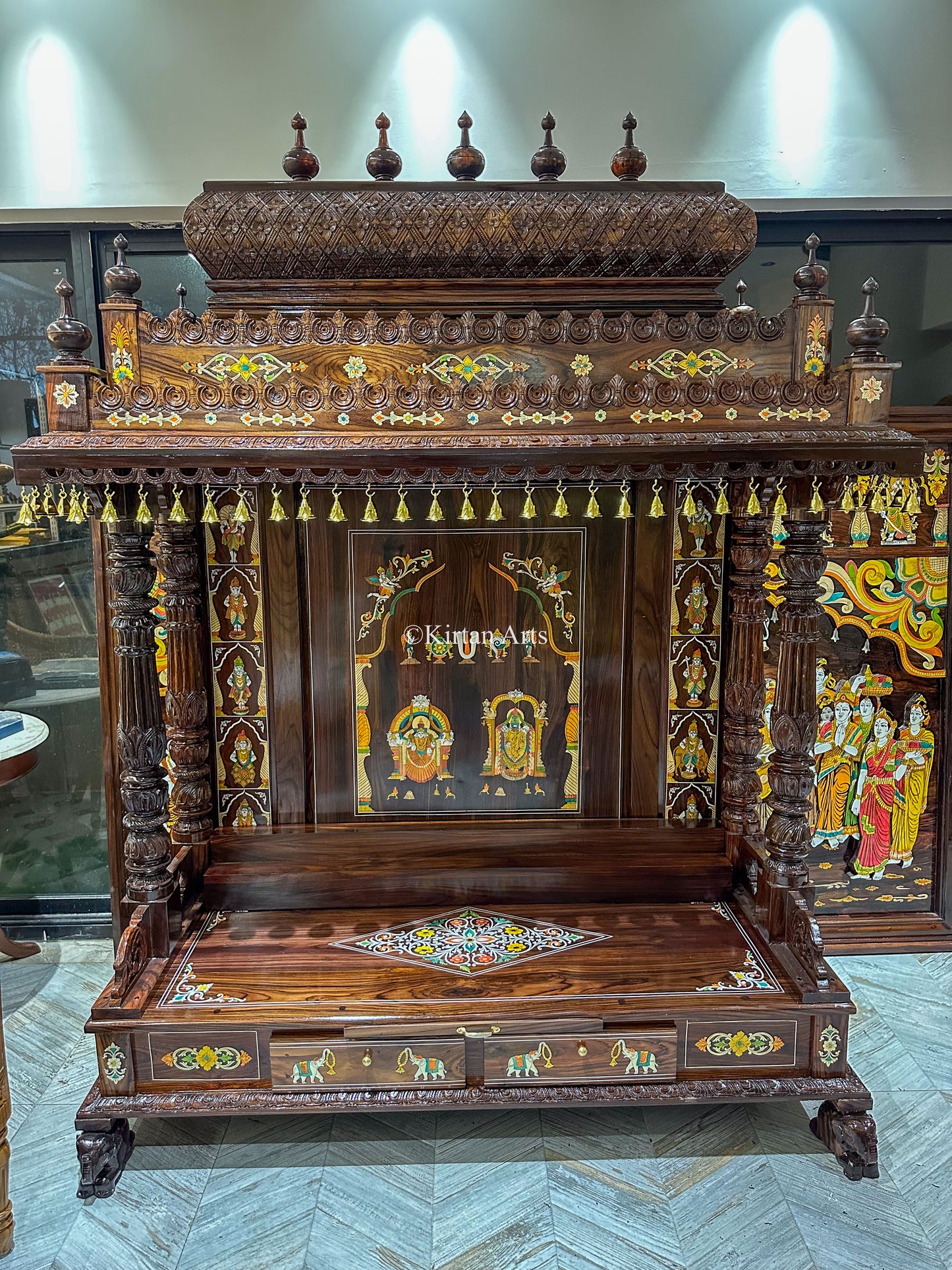 Rosewood Pooja Mandir w Balaji Dasavtar | 6.5x5x2 ft |