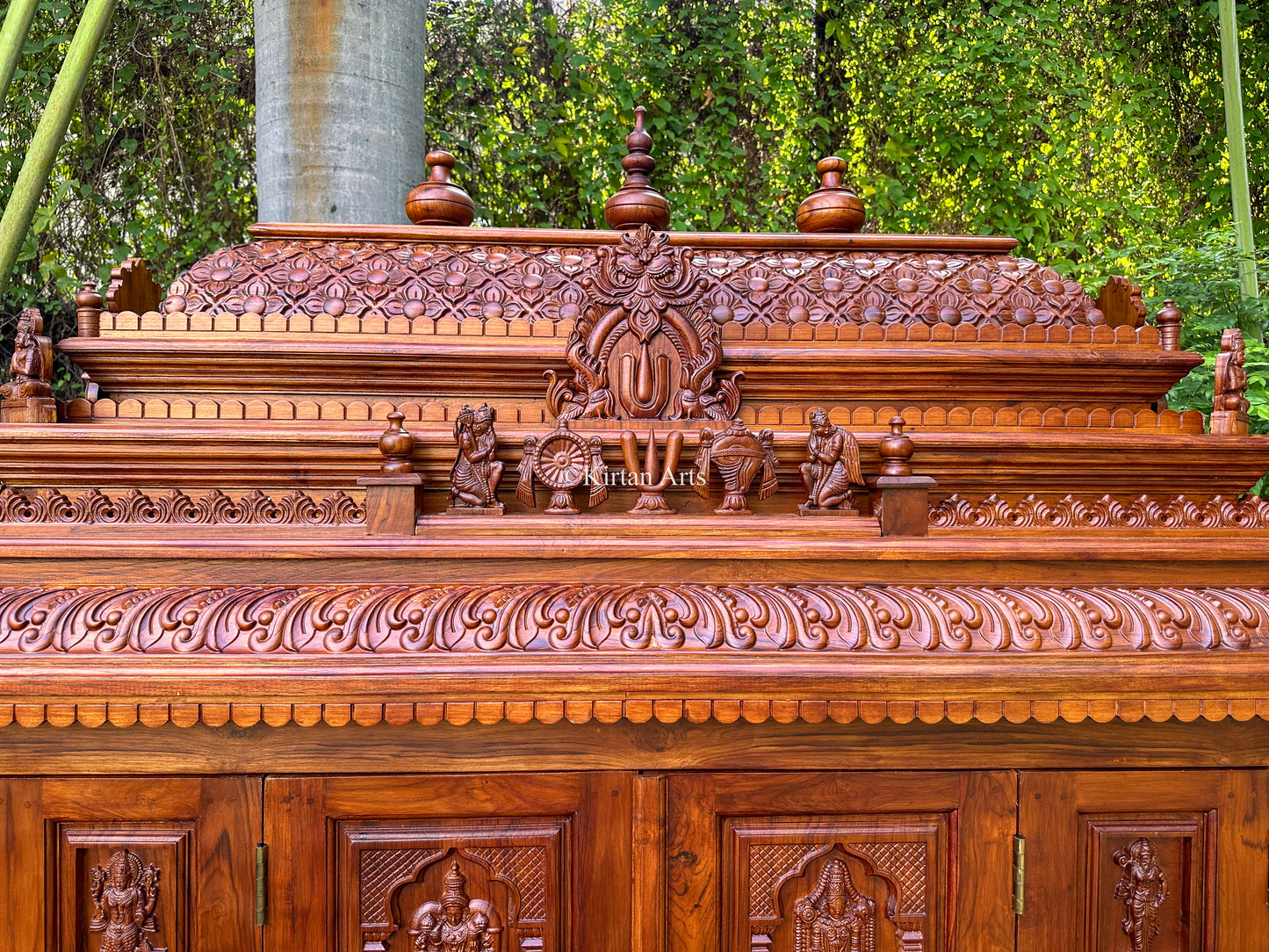 Teakwood Carved Mandir w Storage | Dasavtar | 8 ft