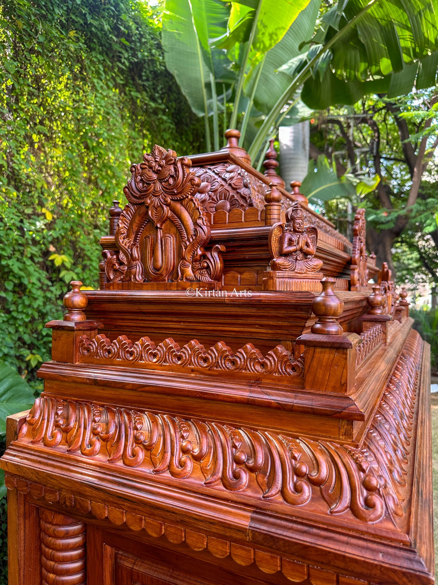Teakwood Carved Mandir w Storage | Dasavtar | 8 ft