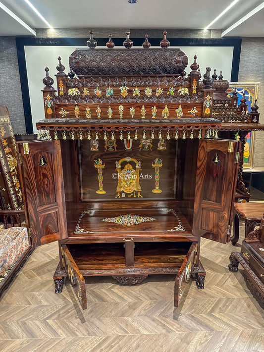 Rosewood Pooja Mandir | Doors & Storage | 6.5x4x2 ft