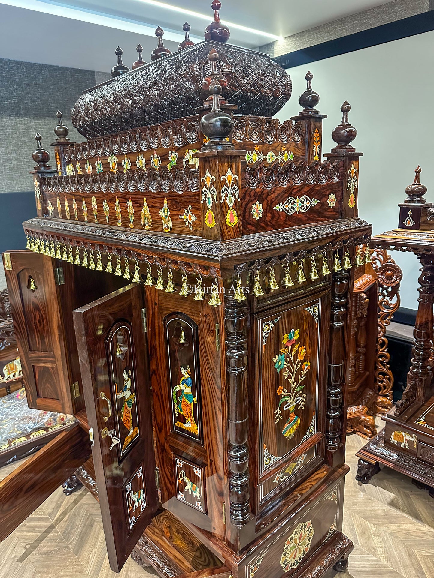 Rosewood Pooja Mandir | Doors & Storage | 6.5x4x2 ft