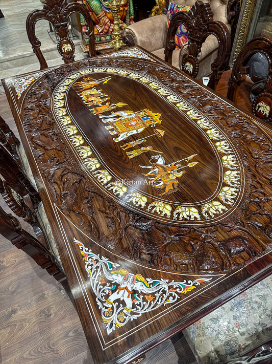 Rosewood Dining Table | 6 Seater | Forest Carving | 6x3.5 ft