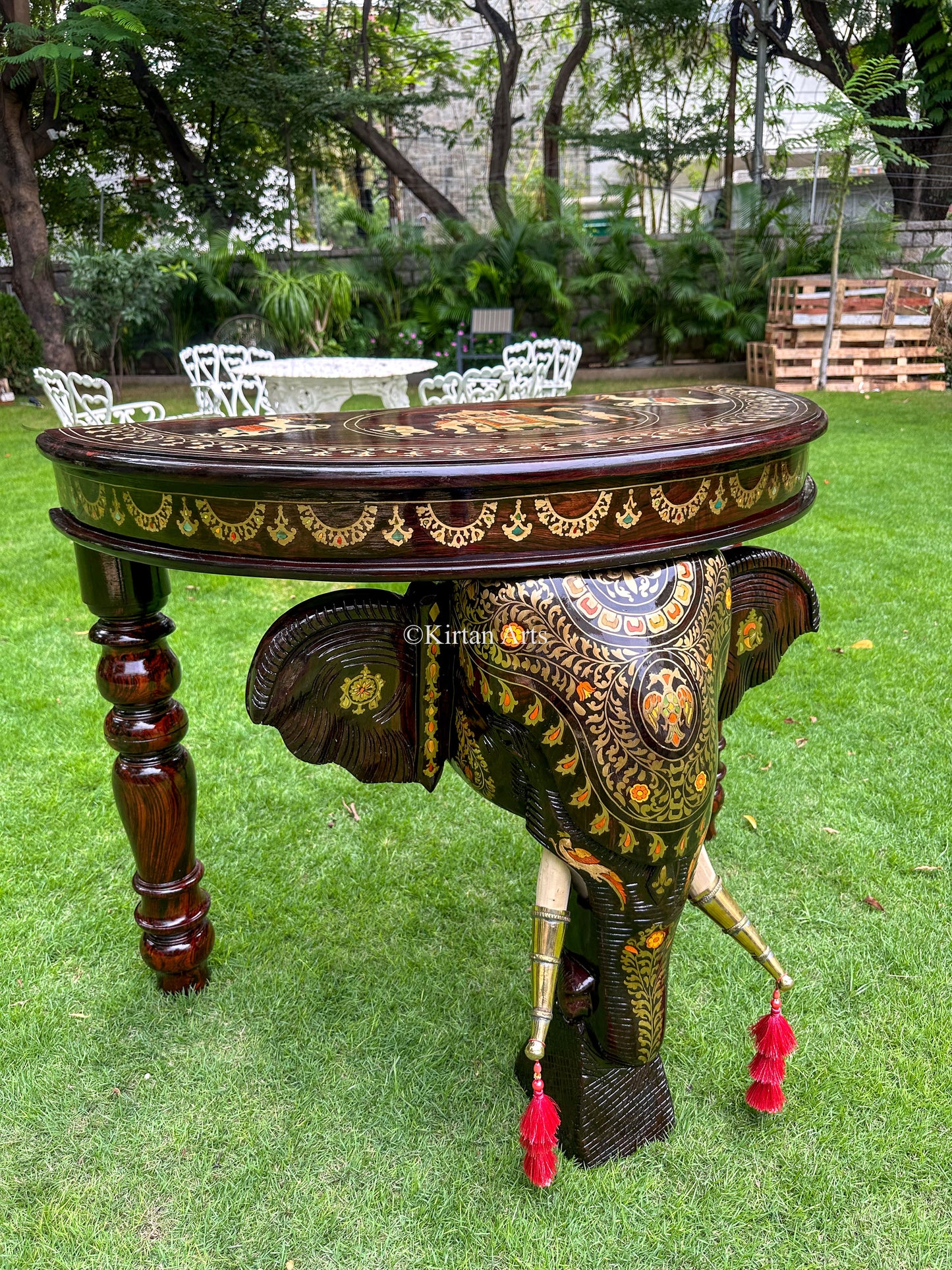Rosewood Elephant Console | Brass Inlay | 30x40x23 Inches