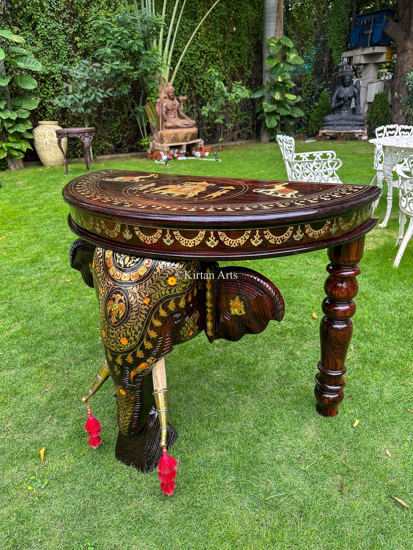 Rosewood Elephant Console | Brass Inlay | 30x40x23 Inches