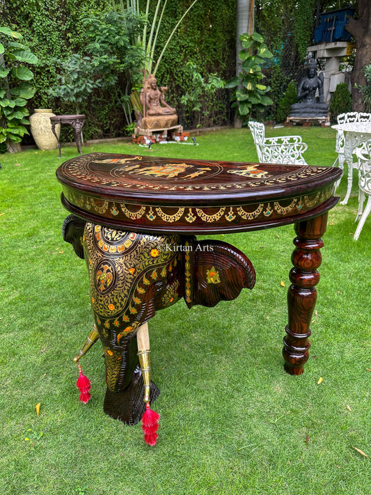 Rosewood Elephant Console | Brass Inlay | 30x40x23 Inches